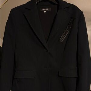 VERSAC Women's NAVY blue / black  Blazer with Leather Detail